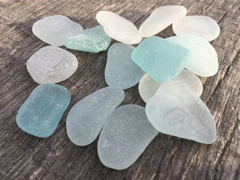 15 Pieces Of White Light Blue Light Aqua Blue Sea Glass Etsy