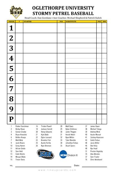 Baseball Lineup Cards Free Download Aashe
