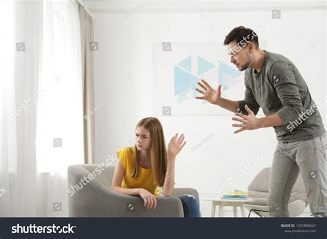 Father Scolding His Teenager Daughter Home Stock Photo 1391884442