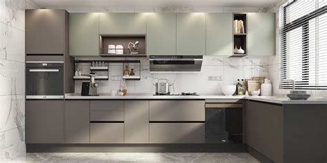Modern Grey Melamine Handleless Kitchens With Simple Designs Op20 M04
