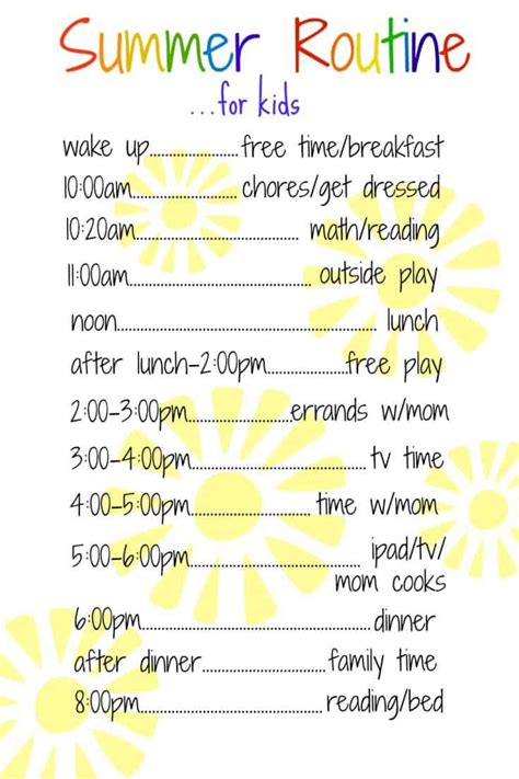 10 Printable Summer Schedules For Kids That Will Save Your Sanity