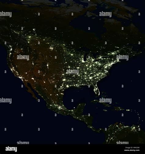 City Lights On World Map North America Stock Photo Alamy