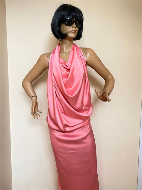Maxi Prom Pink Satin Dress Formal Halter Black Satin Dress Etsy