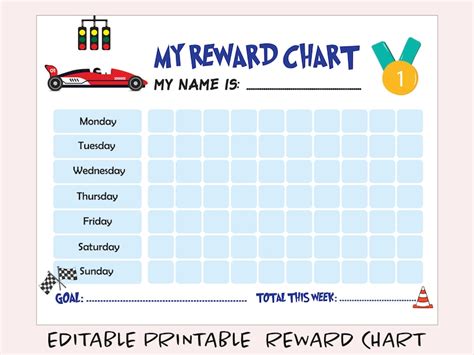 Editable Race Car Games Reward Chart Printable Reward Chart Etsy