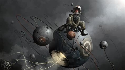2k Digital Art Astronaut Spacesuit Helmet Universe Space Fire Women Rock Planet Melting Galaxy