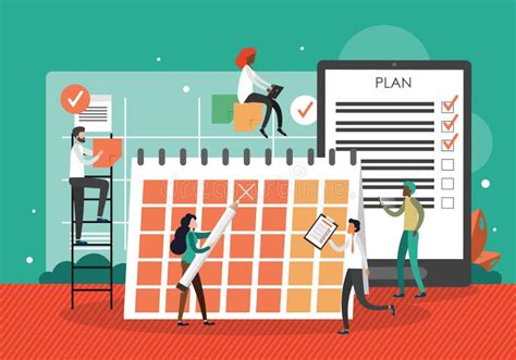 Office People Planning Schedule And Calendar Using Memo Board Vector