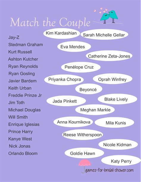 Match The Celebrity Couple Game Match Name Of The Celebrity Male With
