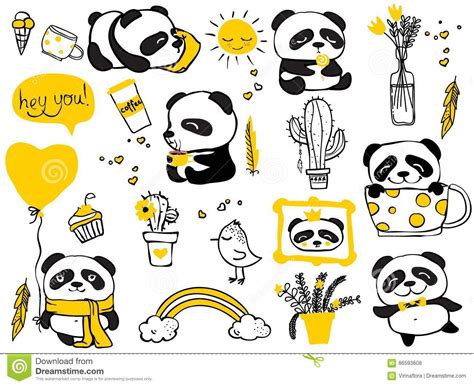 Panda Doodle Kid Set Stock Vector Illustration Of Cream 86593608