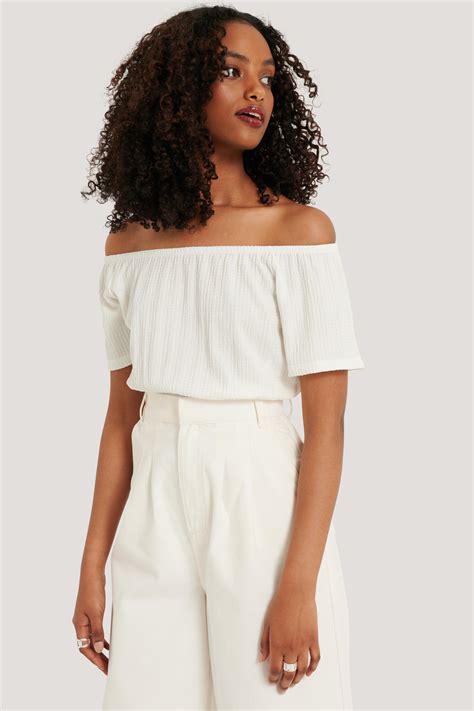 Recycled Off Shoulder Smock Detail Top White Na