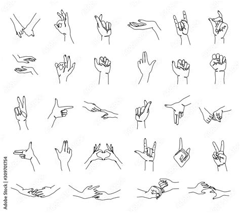 Hand Gesture Set Continuous Line Drawing Two Fingers Up Single Line On