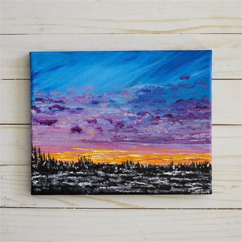 Sunrise Landscape On Canvas Original Acrylic Painting Etsy Small
