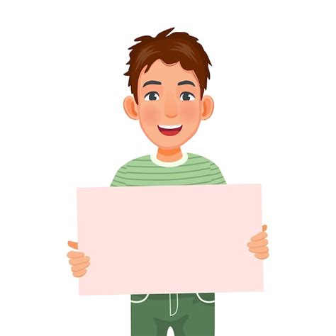 Premium Vector Young Man Holding Blank Billboard Or Empty Banner For