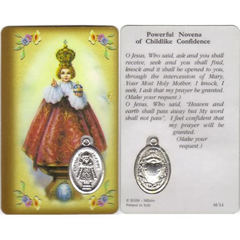 Prayer To Infant Of Prague Prayer Card With Medal Cm85 X 5 3 14