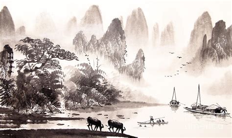 Chinese Landscape Watercolor Painting Digital Art By Baoyan