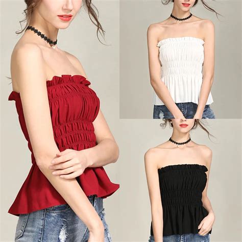 Off Shoulder Strapless Stretch Ruffle Tube Tops Sf Ruffle Tube Top