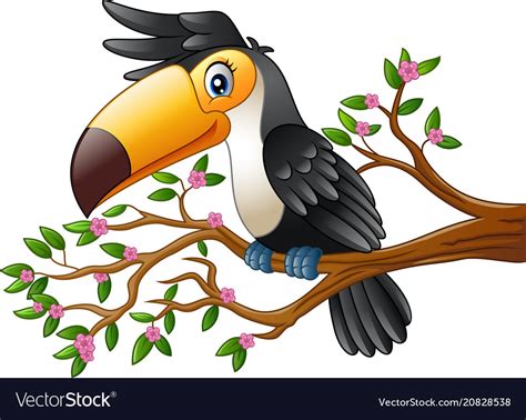Cartoon Funny Toucan On A Tree Branch Royalty Free Vector