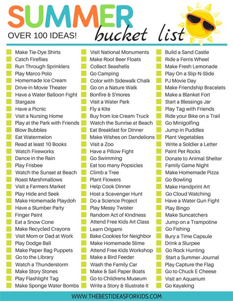 100 Fun And Simple Ideas For A Summer Bucket List For Kids