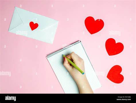 Female Hand Writing A Love Letter Valentines Day Concept Greeting Valentine Card Declaration