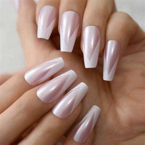 Pearl Shine Glossy Fake Nails Shimmer White Square Ombre French Nail