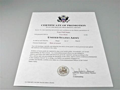 Certificate Of Promotion Nco Us Army Replacement Certificate 85 X 11