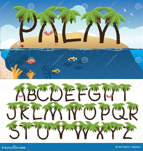 Palm Tree Alphabet With Tropical Background Stock Vector Image 49175034