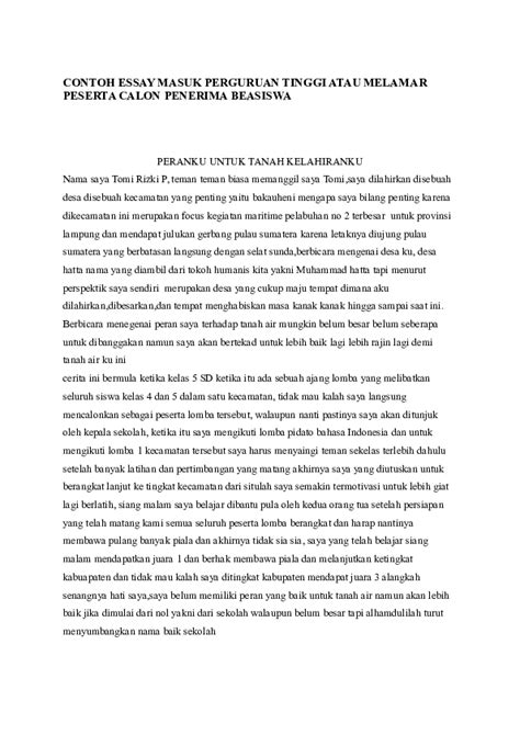 Contoh Esai Rencana Studi S2 Bappenas / Esai merupakan karangan atau