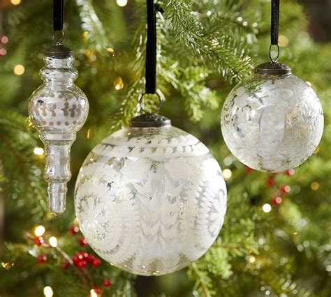 Etched Mercury Glass Ornaments Silver Christmas Ornaments Glass