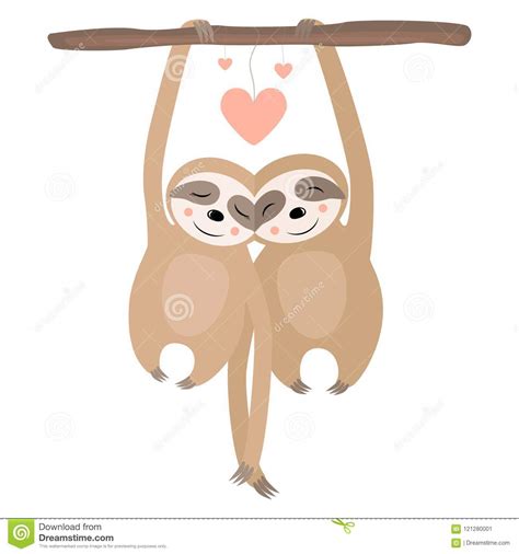 Love Sloth Postcard Vector Illustration Valentine S Day Card With Cute