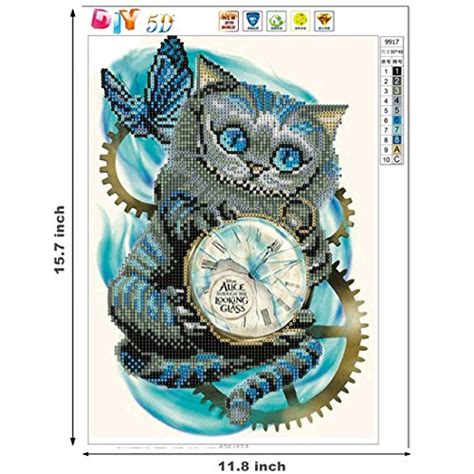 Airdea Diy 5d Diamond Painting By Number Kit Cat Clock Diamond