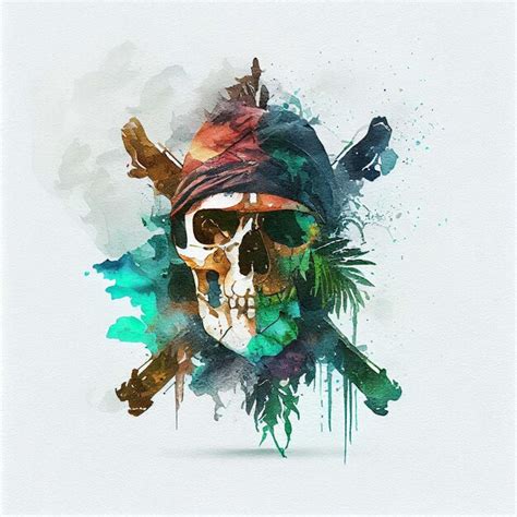 Premium Photo Pirate Skull Double Exposure Watercolor Skeleton Head