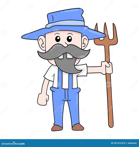 The Old Farmer Is Standing With The Rake Doodle Icon Image Kawaii