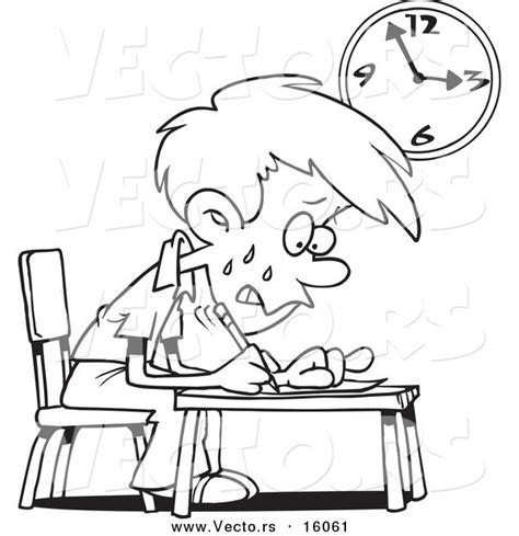 Vector Of A Cartoon Stressed School Boy Taking An Exam Outlined