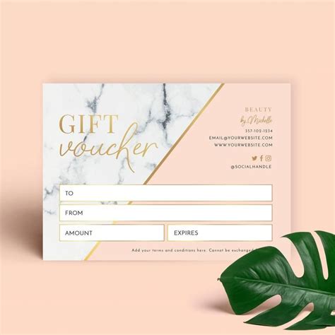 Marble Gold Gift Voucher Template Editable Salon Gift Card Etsy