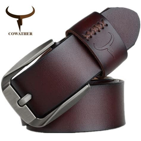 Cowather Vintage Style Pin Buckle Cow Genuine Leather Belts For Men In
