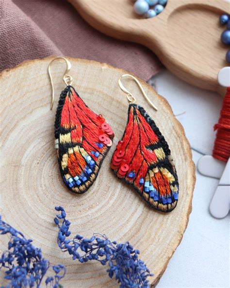 Real Butterfly Wings Earrings Embroidery Earrings Handmade Etsy