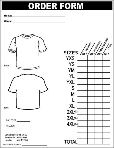 printable  shirt order form template besttemplates