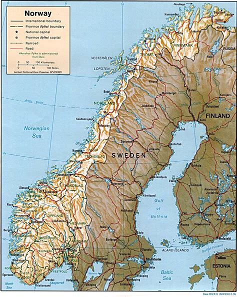 Large Relief And Administrative Map Of Norway Norway Large Relief And