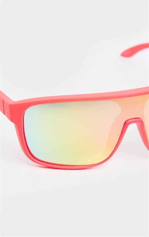Neon Pink Matte Frame Revo Lense Sunglasses Prettylittlething Usa