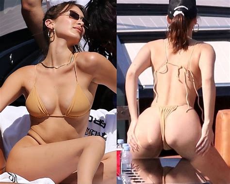 Celebrity Bikini Bella Hadid In Black And White Bikini At The Beach