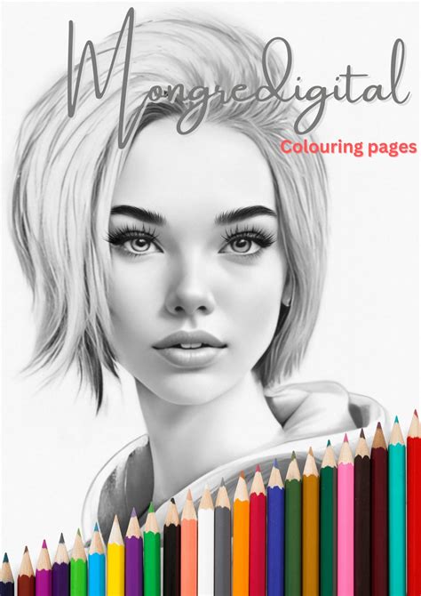 Simple Cute Girl Coloring Page Adult Coloring Pages Etsy