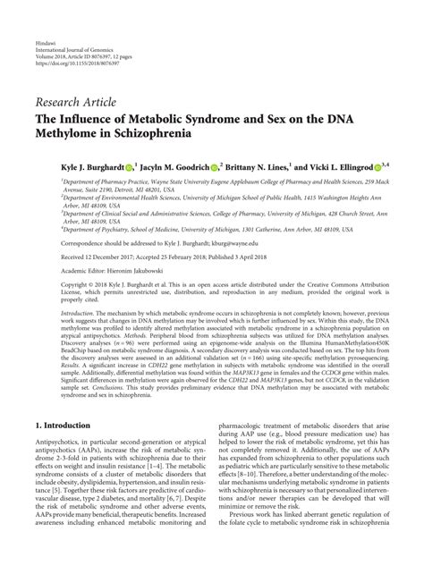 pdf the influence of metabolic syndrome and sex on the dna methylome in schizophrenia