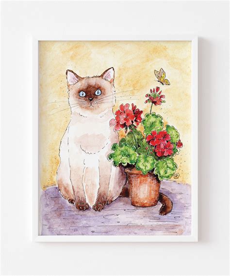 Siamese Cat Print Digital Wall Art Cat Print Art Cat Lover Etsy
