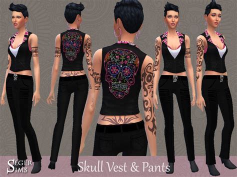 The Sims Resource Skull Vest And Pants By Segersims • Sims 4 Downloads