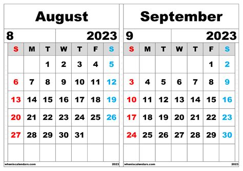 Free August And September 2023 Calendar As2302