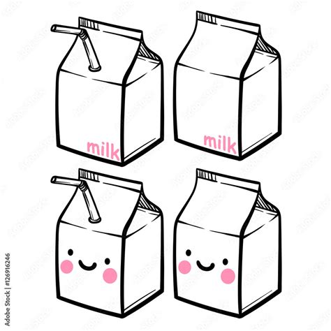 Cute Milk Carton Milk Package Cartoon Charactercute Vector Poster Cartoon Anime Style Stock