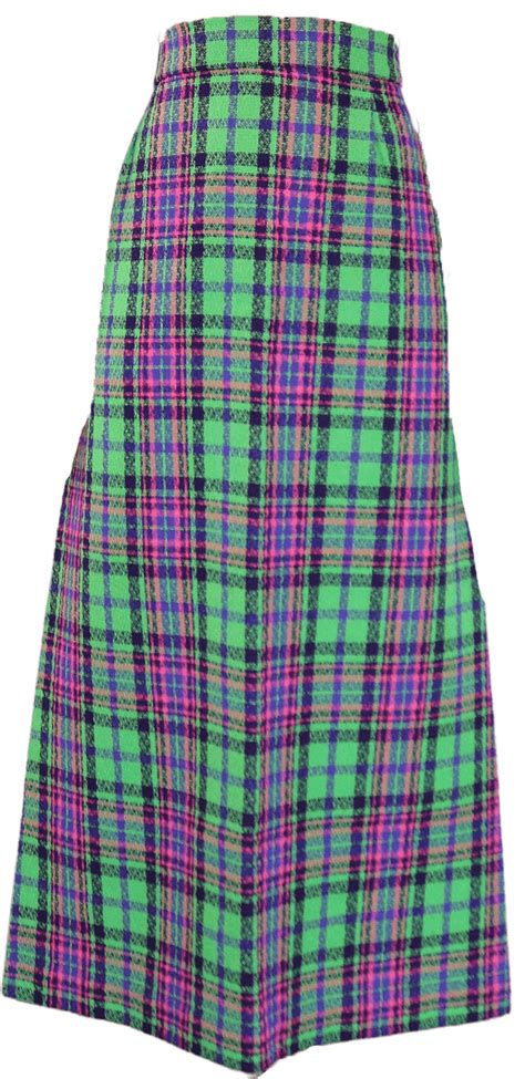 Vintage 70s Green And Purple Plaid High Waisted Maxi Skirt Shop