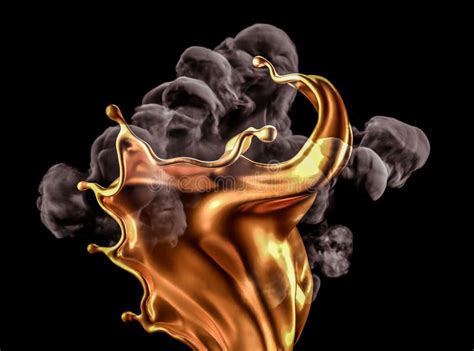 Splash Of Gold And Smoke Rainbow Color On A Black Background 3d