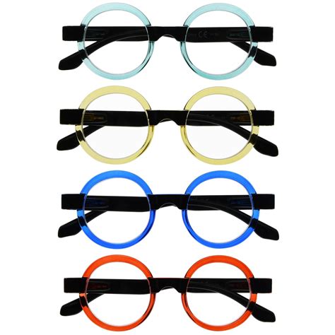 4 pack round retro design reading glasses for women