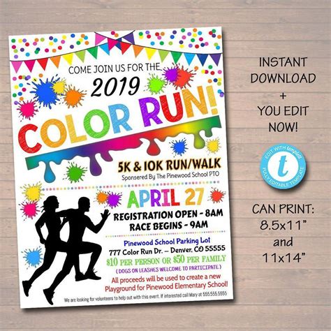 Color Run Event Flyerposter Editable Template Color Run Charity