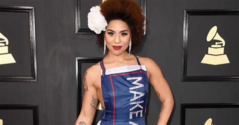 singer joy villa makes political statement with make america great again dress at grammys
